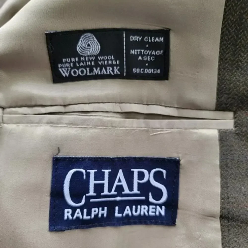 Chaps Ralph Lauren Blazer Brown Lambswool Men Size 46L Classic Suit Jacket